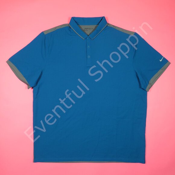 Nike Golf Polo Shirt Mens 2XL Blue Dri Fit Stretch Woven Short Sleeve New - Picture 2 of 7
